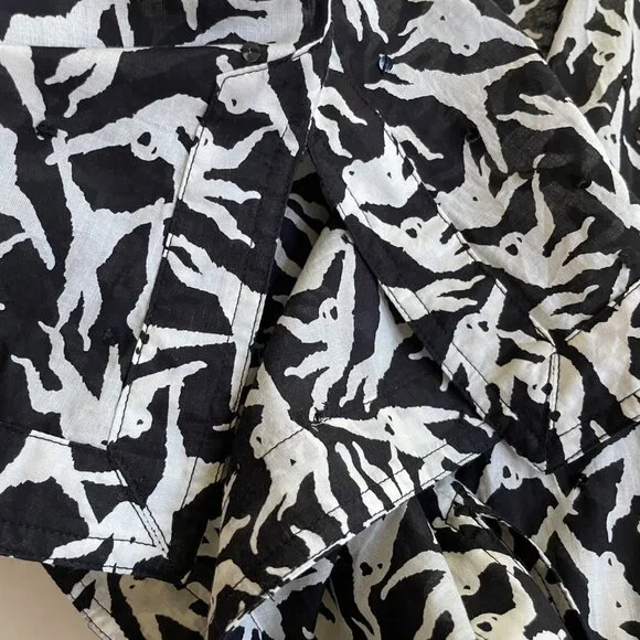 TORY BURCH Women's Black & White Monkey Print Sequins V-Neck Cotton Blouse Sz 0 - Picture 5 of 8